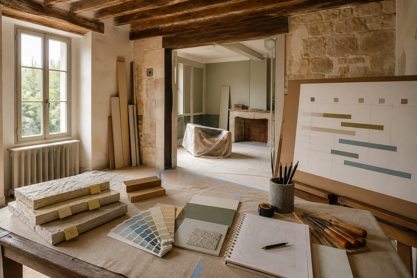 planning de travaux et choix de materiaux dans une maison ancienne