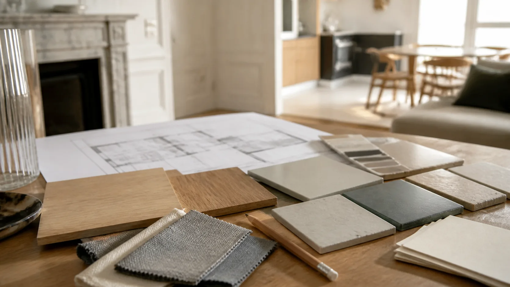 échantillons de matériaux et plan intérieur pour chiffrer une rénovation