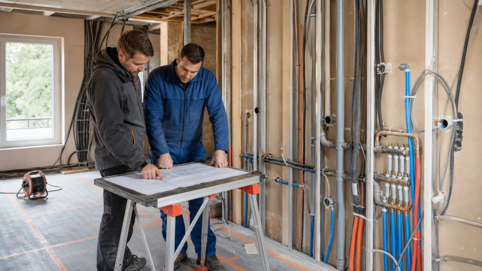 coordination des réseaux électricité plomberie avant doublage en rénovation