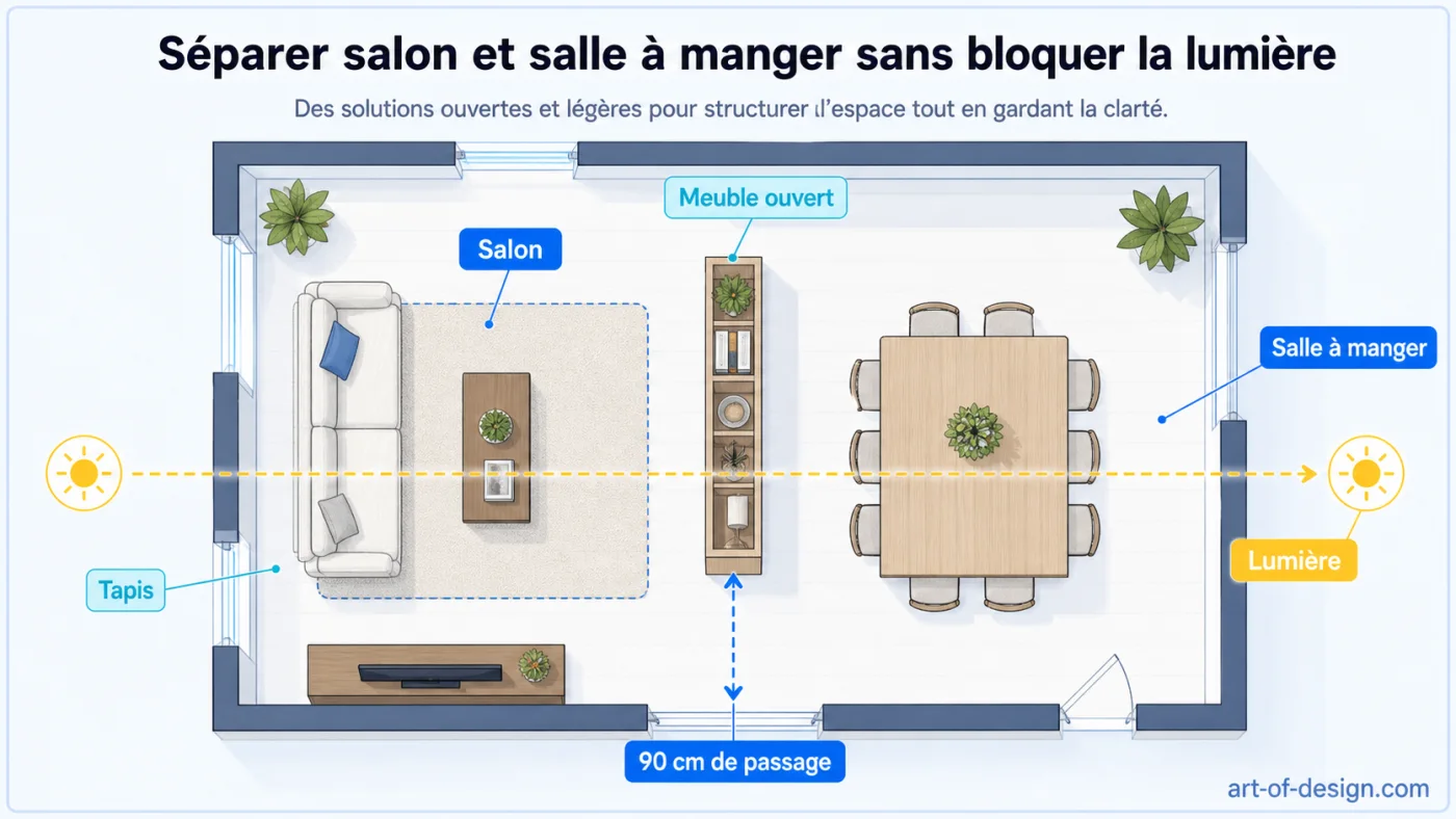 Plan de séparation salon et salle à manger sans bloquer la lumière