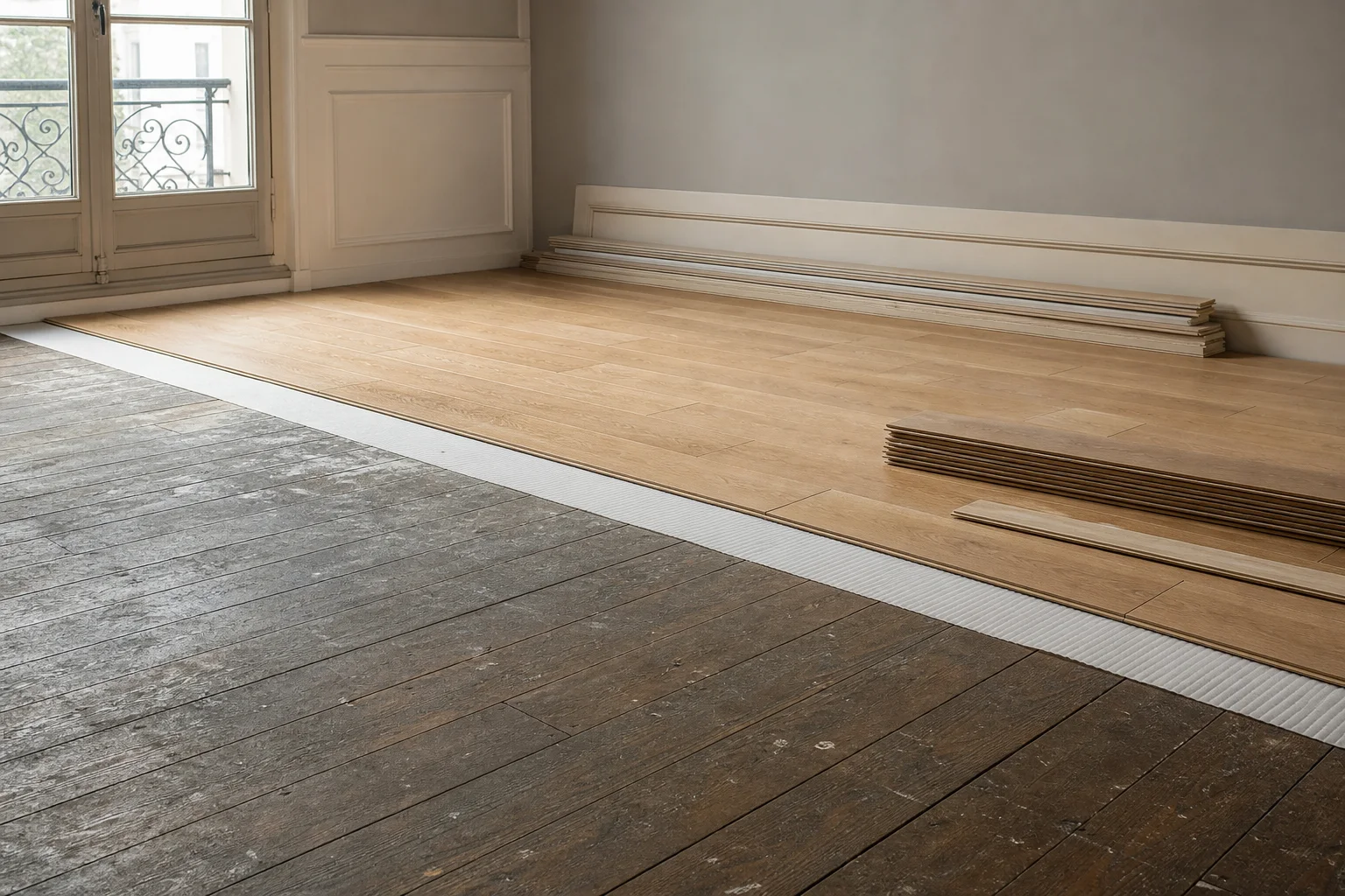Parquet flottant posé sur un ancien parquet