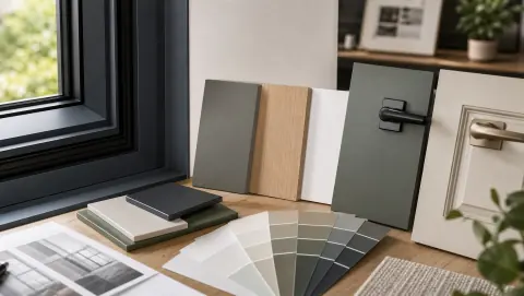 Échantillons de finition sur métal, bois et mur intérieur