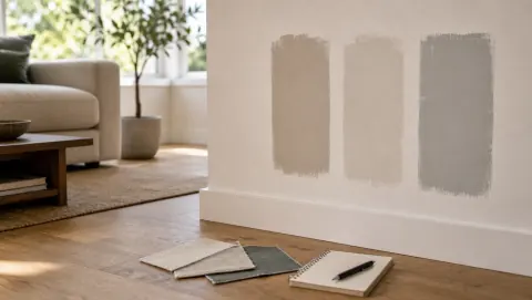Tests de peinture murale comparés dans un salon lumineux