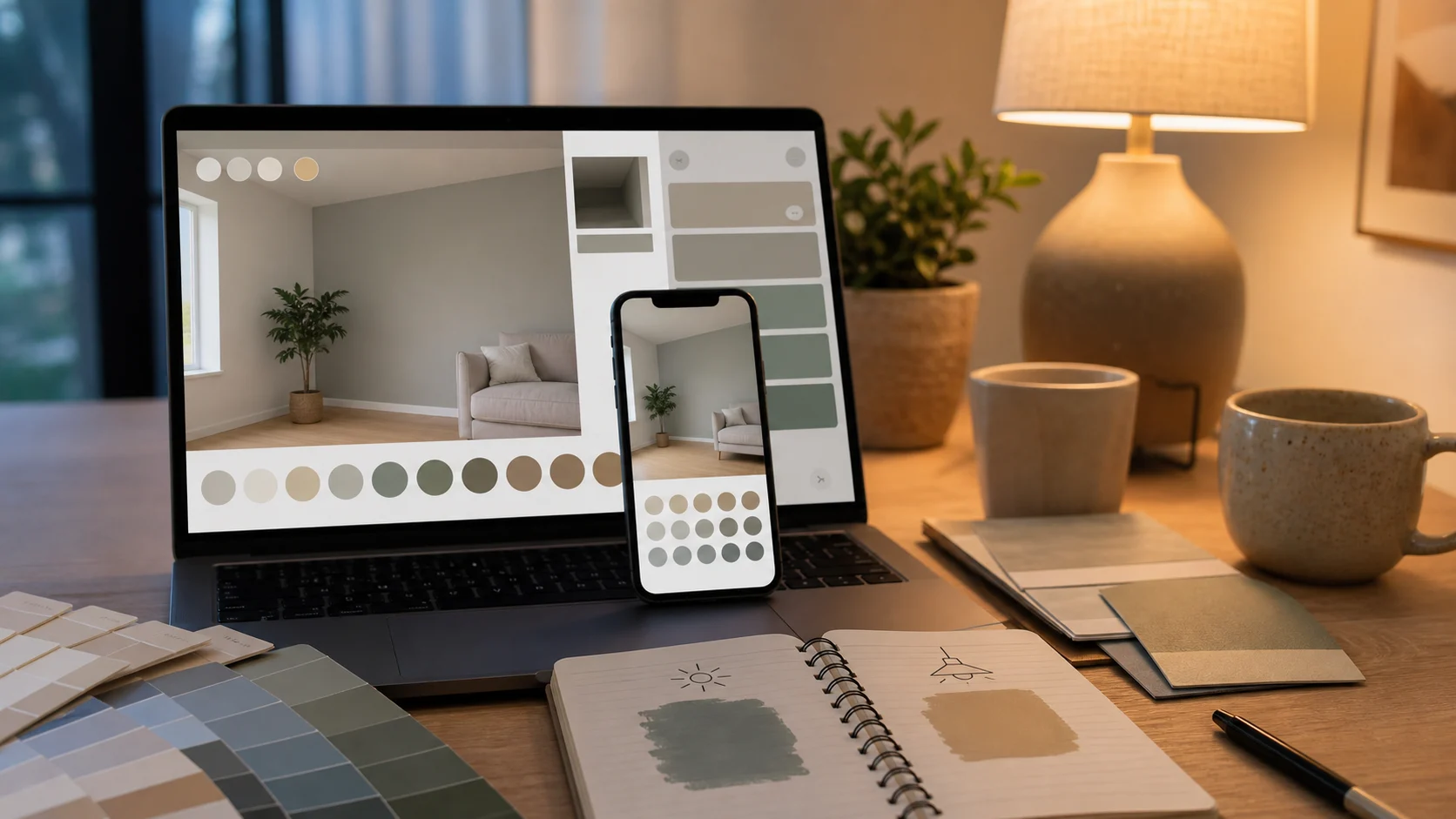 Écran et nuanciers pour comparer une couleur selon la lumière