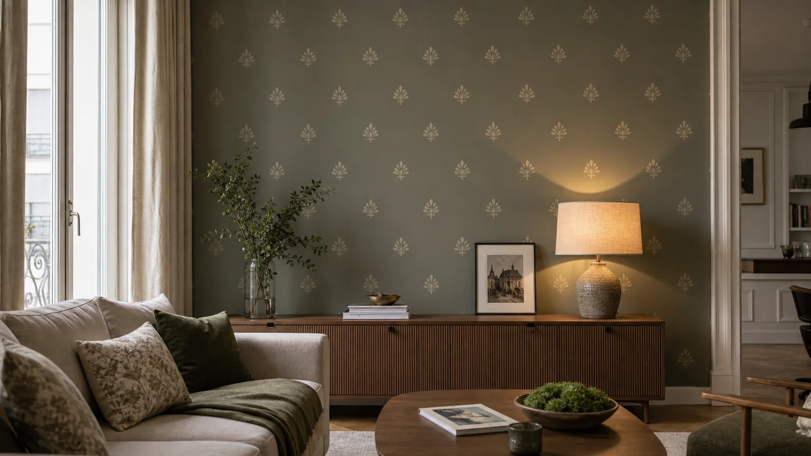 Mur décoratif terminé avec motif au tampon peinture