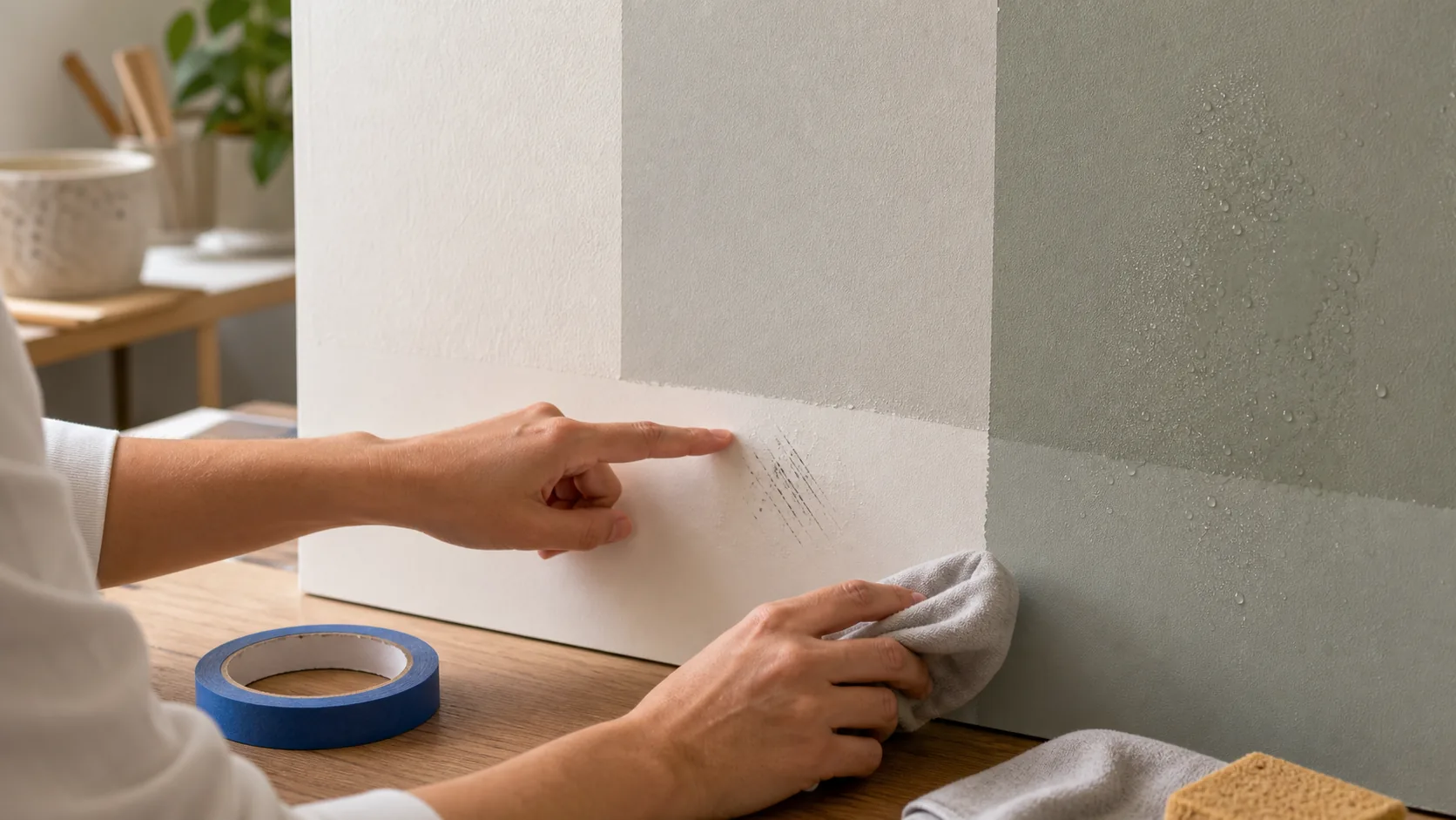 Test de finition sur une peinture murale mate et satinée