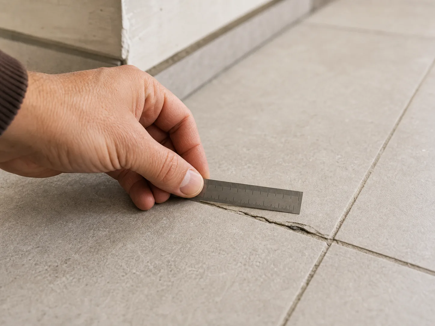 Contrôle d’une fissure de carrelage avec une petite règle