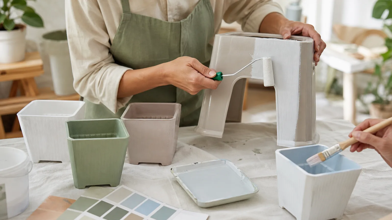 application d’une sous-couche sur des objets en plastique recyclé