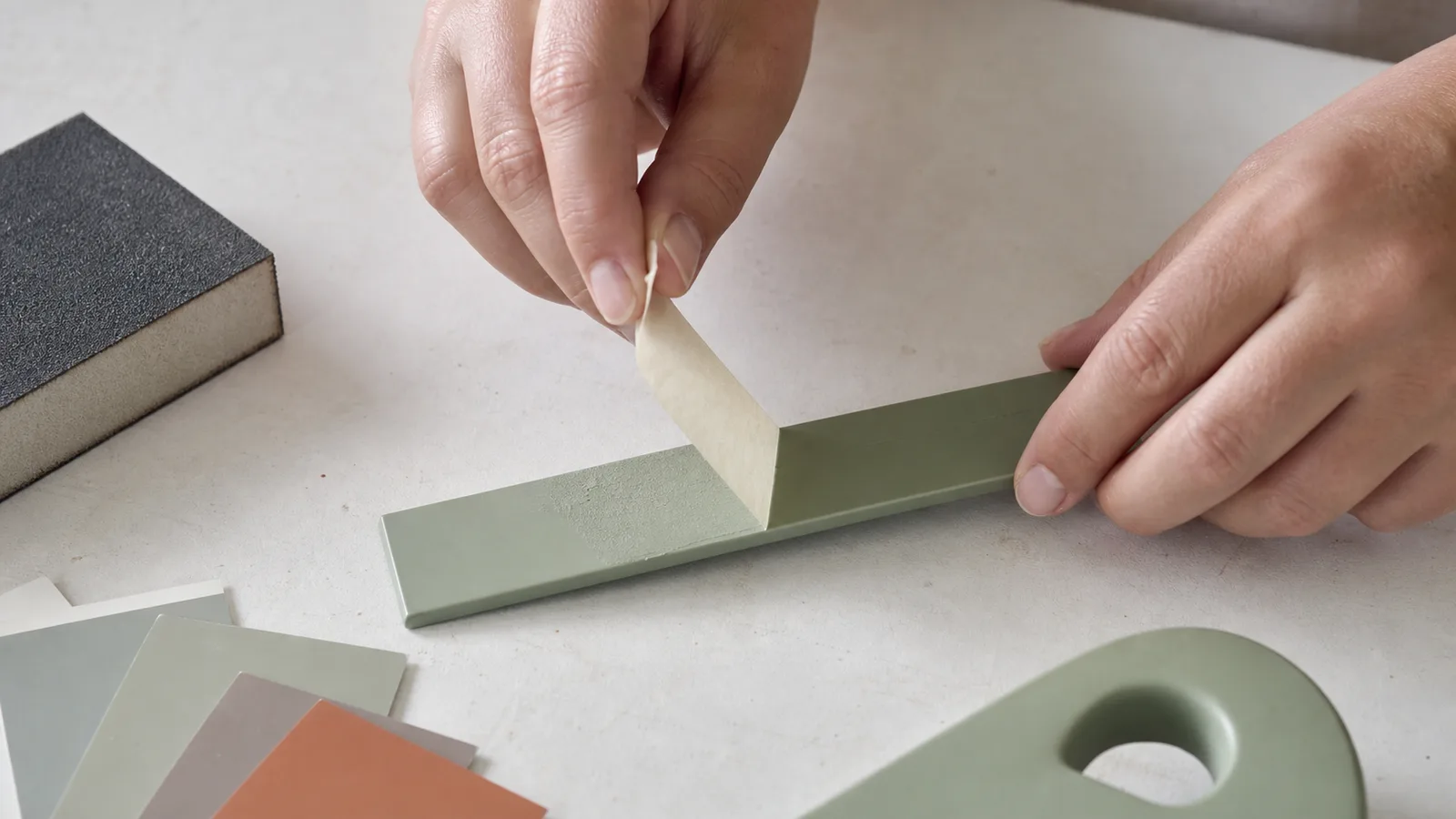 test d’adhérence avec ruban sur une peinture appliquée sur plastique recyclé