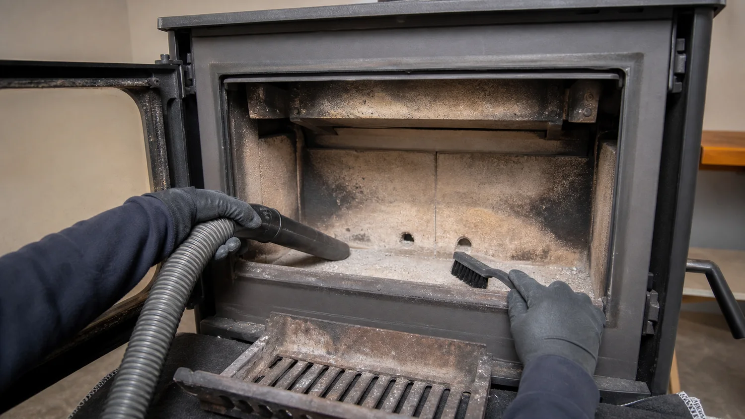 Nettoyage du foyer froid avant remontage du déflecteur