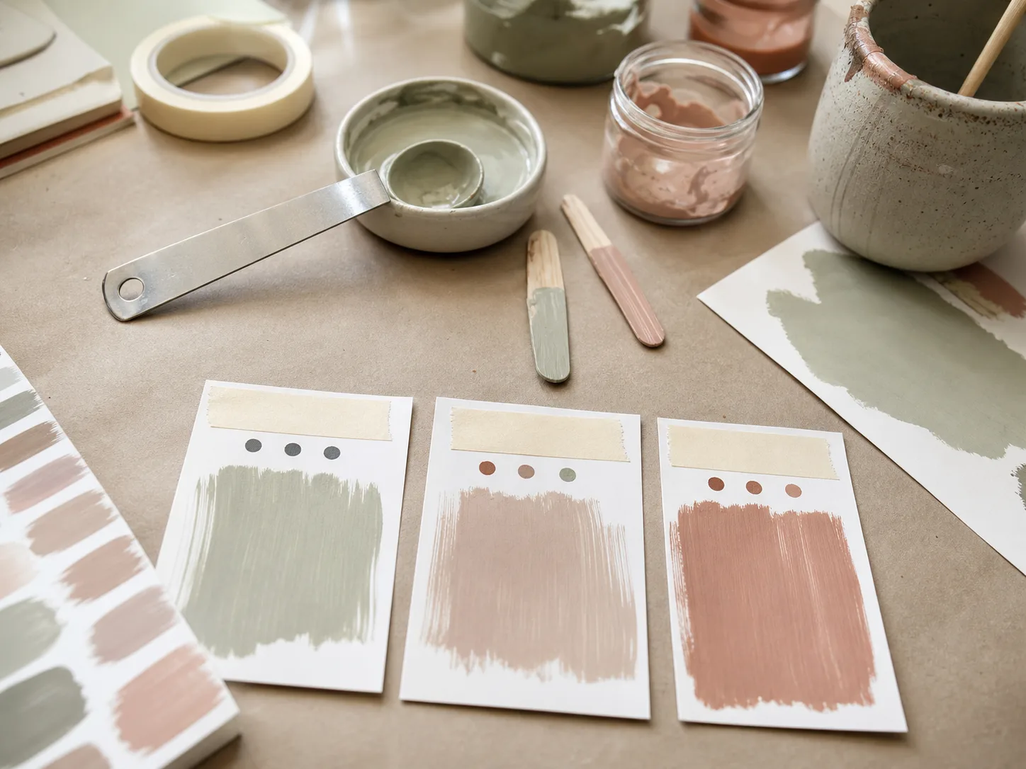 Cartes de test avec plusieurs nuances de peinture mélangées