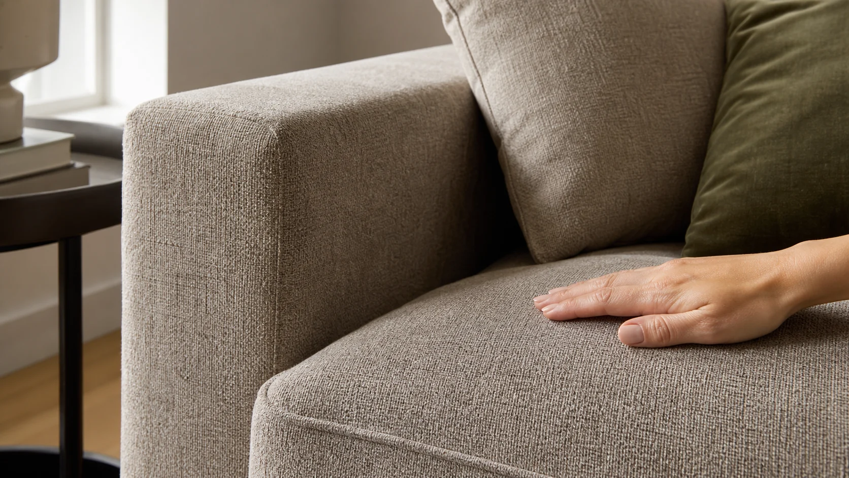 Gros plan sur la texture d’un canapé en microfibre