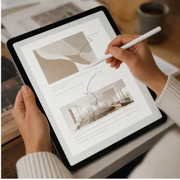 annotation d’un document PDF sur tablette dans un espace de travail