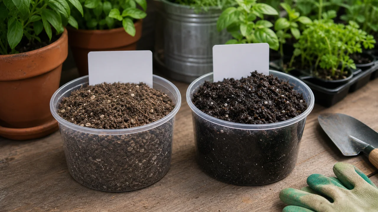 Comparaison entre terreau sec et terreau humide dans deux récipients