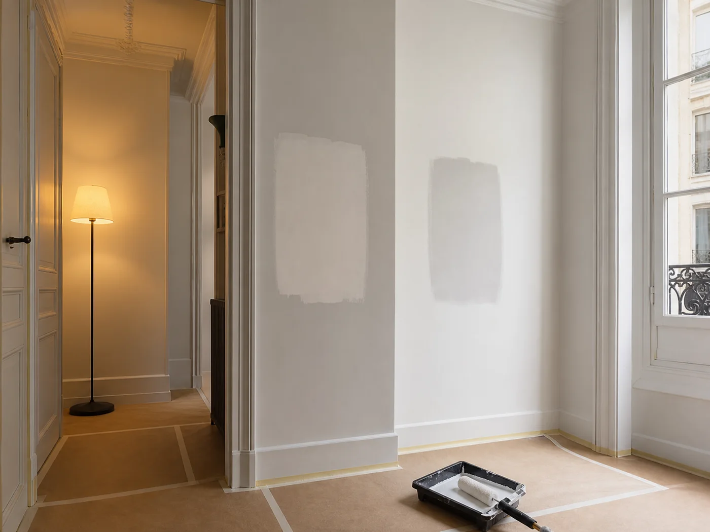 Tests de peinture blanche sous lumiere naturelle et eclairage chaud