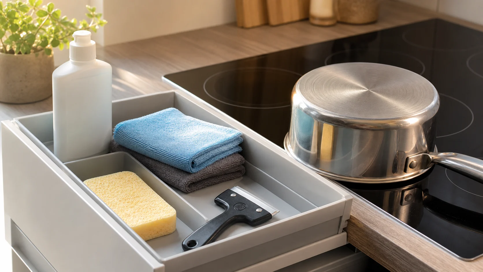 Kit d entretien doux pour plaque à induction avec microfibres et fond de casserole propre