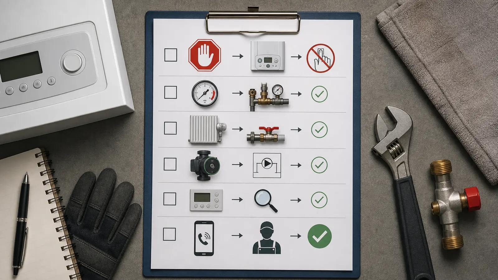 Checklist de sécurité avant intervention sur une chaudière en surchauffe