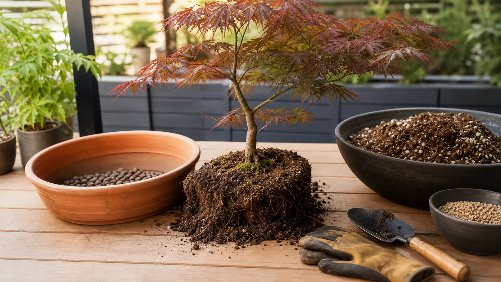 Rempotage d un érable du Japon avec drainage et substrat aéré
