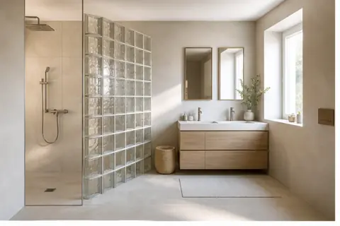 Réussir une paroi de douche en brique de verre sans effet daté