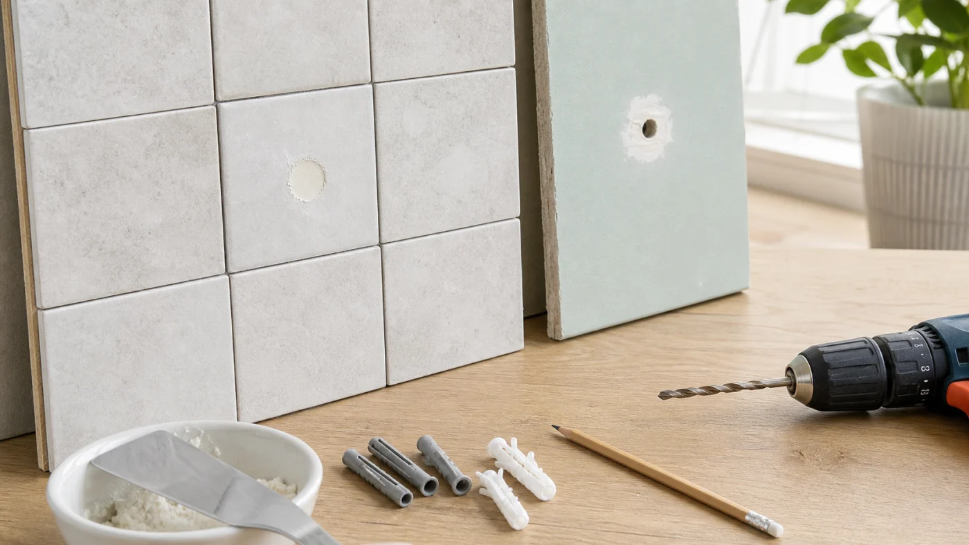 Réparation propre d’un trou de fixation avant de repercer carrelage et placo