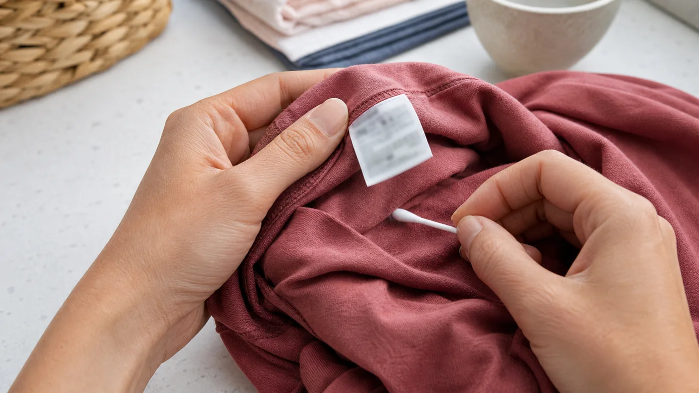 Test sur une couture cachée avant de retraiter un vêtement coloré