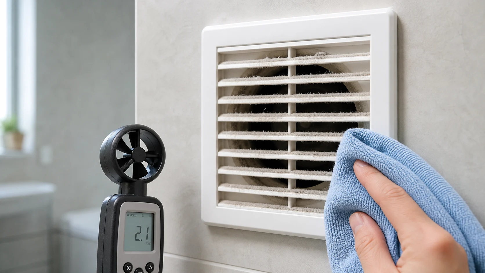 Nettoyage d une bouche de VMC avec contrôle du débit d air